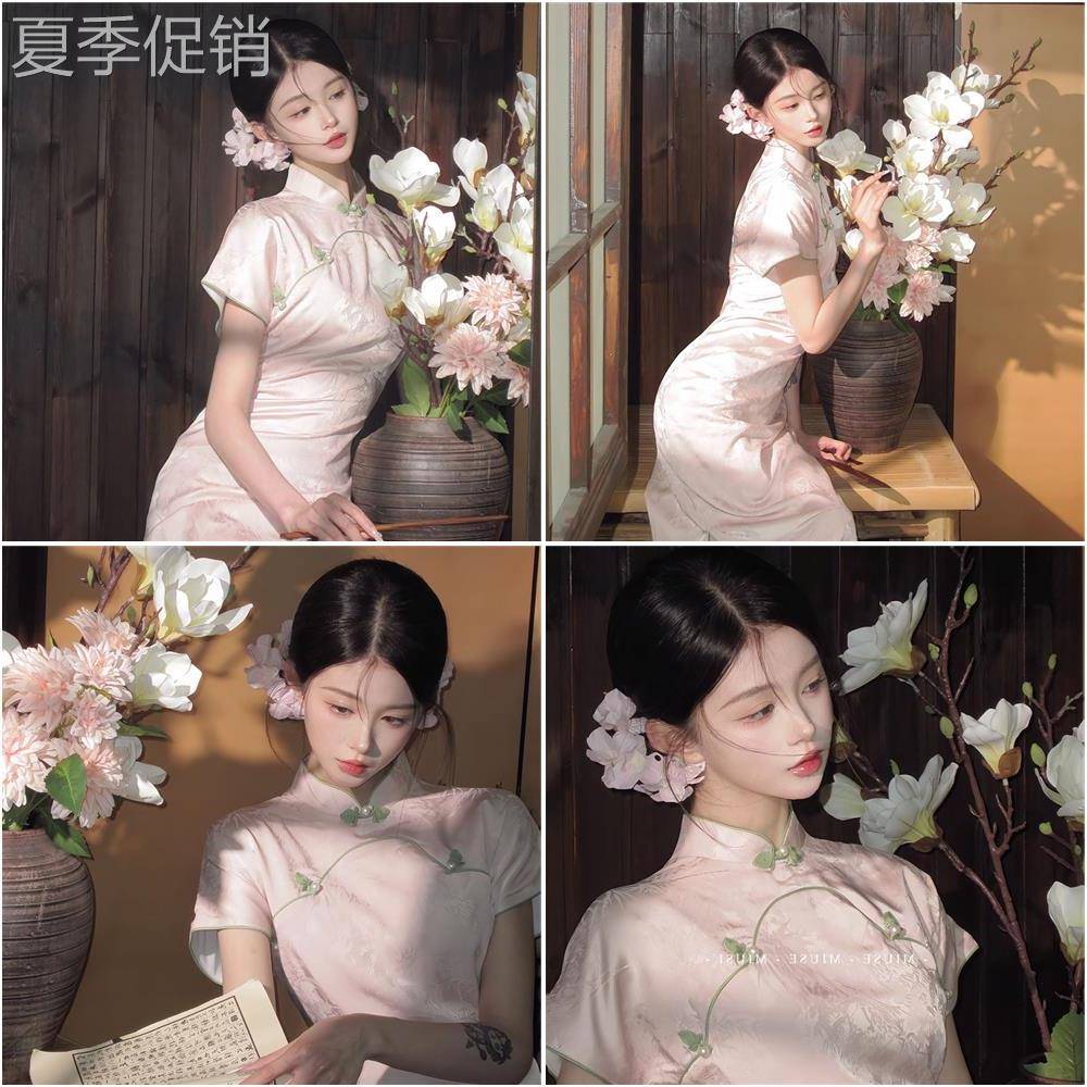 新中式洋装女高级感名媛立领提花改良旗袍裙气质长裙修身包臀裙