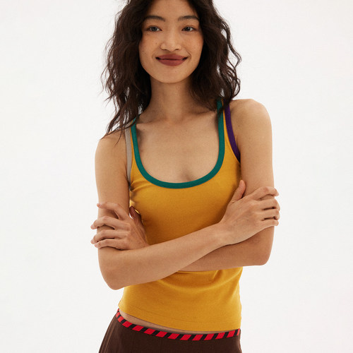 597c原创橘色吊带显白工字女新品