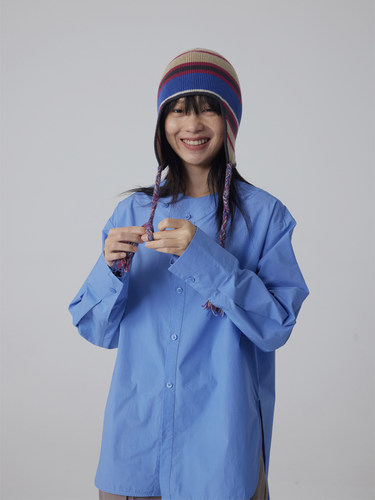 597c条纹冬季显脸小女针织护耳帽