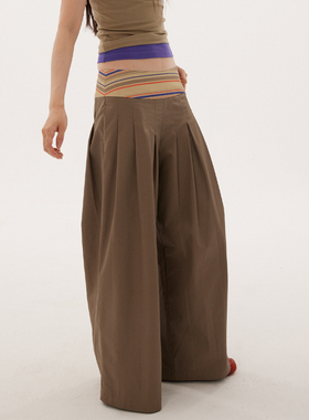 597c原创垂感喇叭休闲裤女秋冬长款透气百褶裤宽松阔腿拖地长裤子