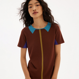 气质上衣针织透气凉感 百搭显瘦修身 597c原创设计感短袖 t通勤夏季