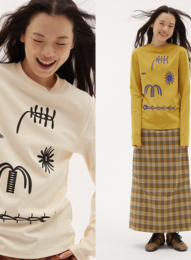 597c原创新款印花上衣长袖t恤打底衫薄卫衣几何图案宽松休闲防晒