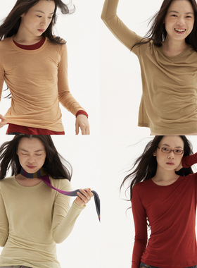 597c原创秋冬上衣修身复古多色内搭长袖女圆领打底内搭素色高智感