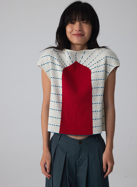 597c原创针织背心春季基础实穿百搭上衣红色毛衣撞色图案马甲叠穿