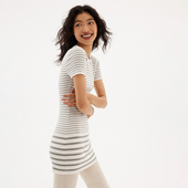 连衣裙复古穿搭气质经典 597c原创白色条纹裙上衣短袖 收腰修身 通勤