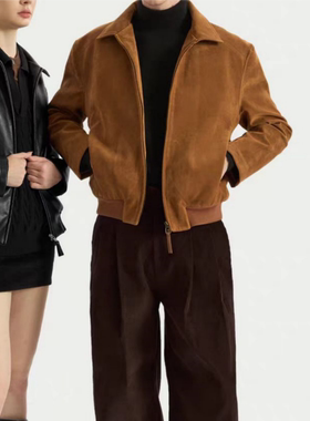 Stay the Night 棕桔色麂皮外套正肩合身翻领夹克老钱风短宽外套