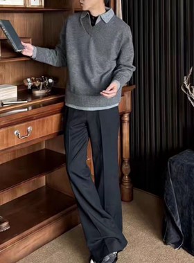 Stay the Night 假两件V领仿羊绒polo氛围感老钱毛衣男女款针织衫