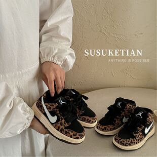 男童板鞋2025新款秋冬豹纹儿童运动鞋软底防滑加绒女童二棉休闲鞋