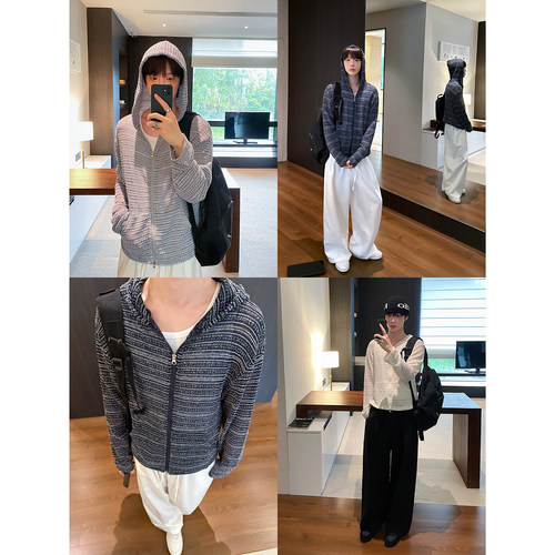 高林凡 博主同款松弛感镂空连帽卫衣 小众拉链薄款慵懒随性外套