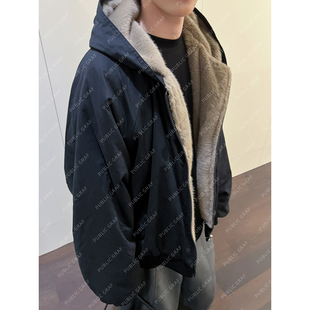 高林凡 重磅帆布水洗貂毛座山雕棉服夹克连帽外套男女同款加厚