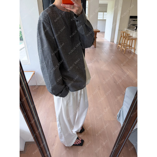 高林凡 条纹套头长袖衬衫男女设计款夏季韩系衬衣高级感上衣