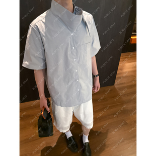 高林凡 领口多形态小众设计感时髦短袖衬衫夏季纯色韩系衬衣