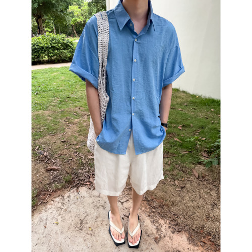 高林凡 基础款纯色上衣莱赛尔亚麻薄款慵懒宽松短袖衬衫/衬衣