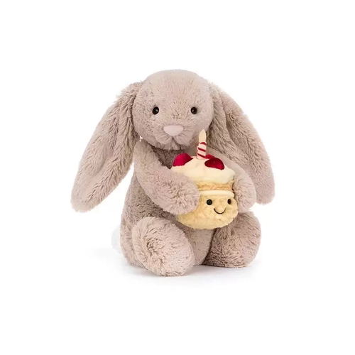 英国Jellycat害羞生日米色邦尼兔抱蛋糕毛绒玩偶送礼圣诞生日礼物