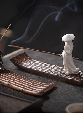 陶瓷江湖故人姜太公竹筏垂钓摆件侠客人物家用室内香炉线香插茶桌