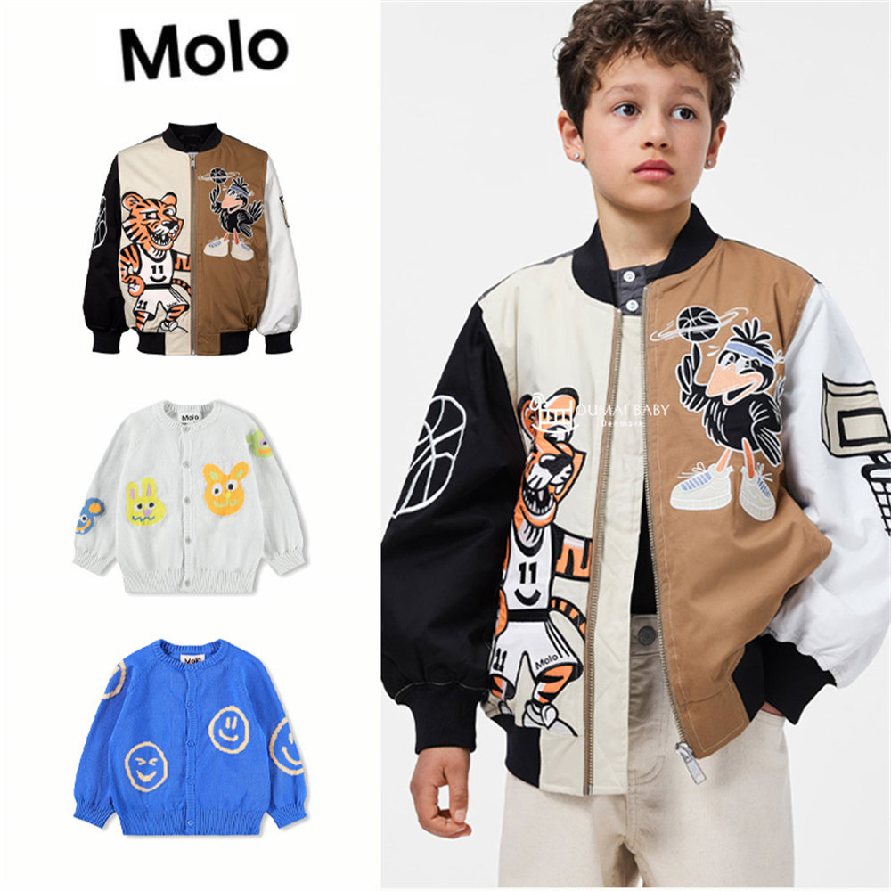 Molo 26春夏新款儿童日常休闲卡通涂鸦篮球棒球服开衫外套