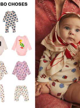 Bobo choses25秋冬婴儿宝宝男女童卡通长袖包屁衣连体衣长裤子5Z