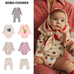 Bobo choses25秋冬婴儿宝宝男女童卡通长袖包屁衣连体衣长裤子5Z