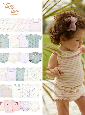 tun tun25春夏款婴儿宝宝男女中小童短袖T恤上衣背心花苞短裤子5Z