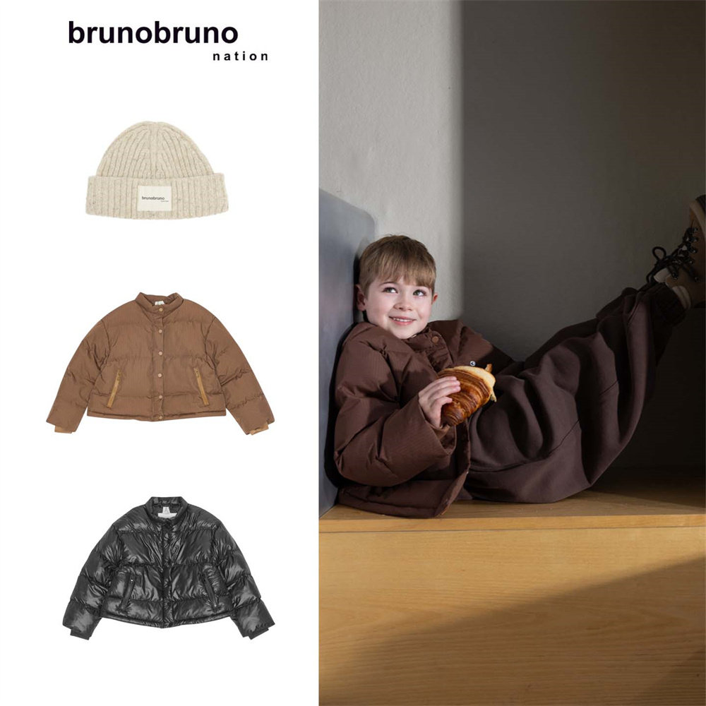 Brunobruno25秋冬新款男女小童针织帽子纯色休闲保暖后棉服外套5Z