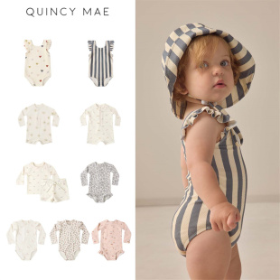 7折Quincy mae26春夏婴儿宝宝男女小童条纹卡通长袖连体泳衣泳装