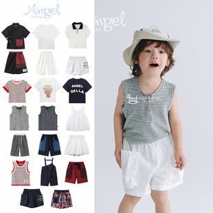 angel della26夏季新款宝宝男女儿童短袖T恤衬衣背心上衣裤子短裤