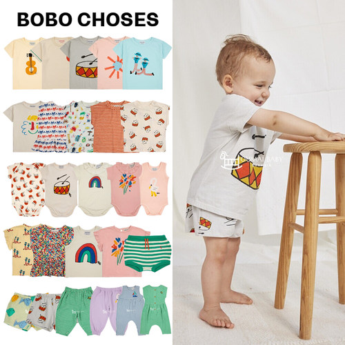 bobo choses24春夏新款婴儿宝宝男女小童卡通棉短袖T恤背心短裤3Z
