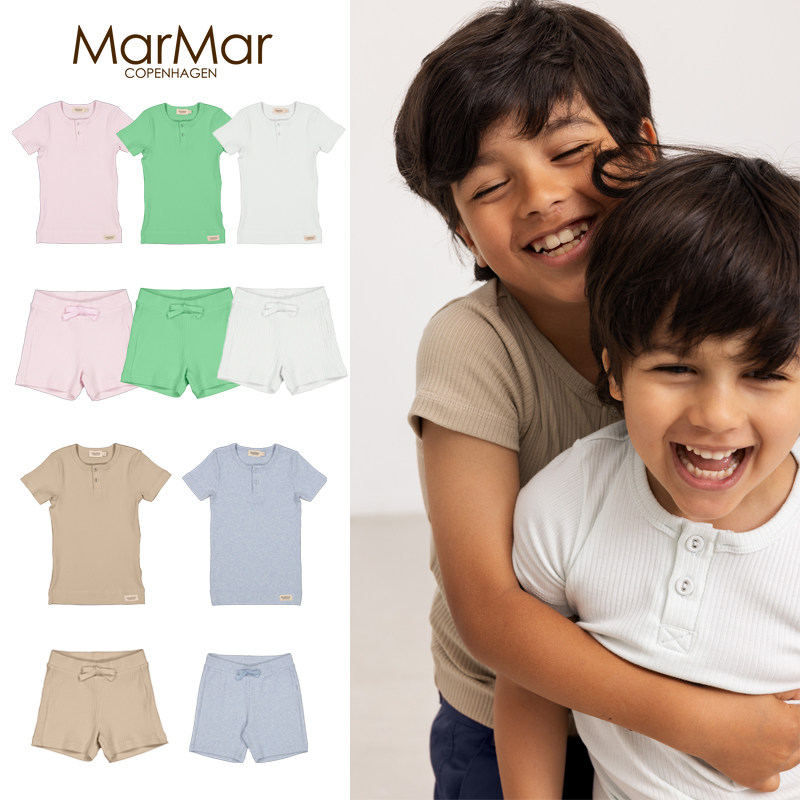marmar25春夏新款宝宝男女小儿童薄软纯色短袖圆领T恤上衣短裤5Z