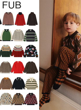 FUB25秋冬新款宝宝男女小童长袖条纹保暖羊毛衣翻领polo上衣打底