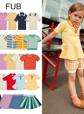 fub25春夏款婴儿宝宝女孩中小童翻领针织polo衫短袖T恤百褶半裙5