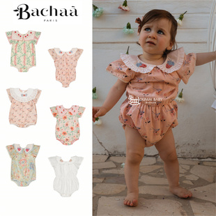 Bachaa26春夏新款 印花飞袖 娃娃领短袖 包屁衣 婴儿小童宝宝女孩法式