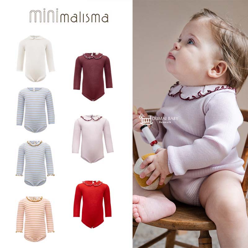 minimalisma26宝宝秋冬圆领长袖连体衣花边翻领条纹包屁衣