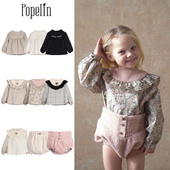 棉衬衣花苞短裤 popelin24秋冬新款 婴儿宝宝女童复古英伦风长袖