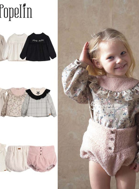 popelin24秋冬新款婴儿宝宝女童复古英伦风长袖棉衬衣花苞短裤5
