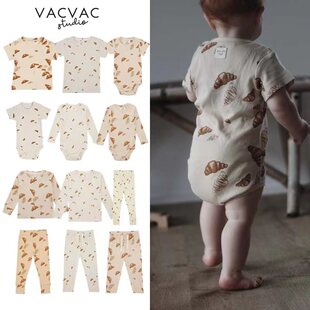 Vacvac新款婴儿宝宝男女童牛角包长袖包屁衣圆领T恤打底衣长裤5Z
