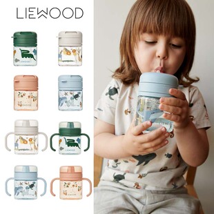 liewood25新款 男女儿童婴儿宝宝双耳杯学饮水杯鸭嘴吸管杯子 夏季