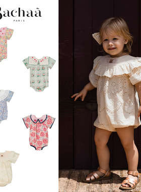 Bachaa25春夏新款婴儿宝宝女童碎花翻领甜美刺绣短袖包屁衣哈衣6
