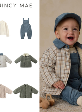 Quincy Mae25秋冬新款宝宝男女儿童开衫背带长裤泰迪绒棉服外套5Z