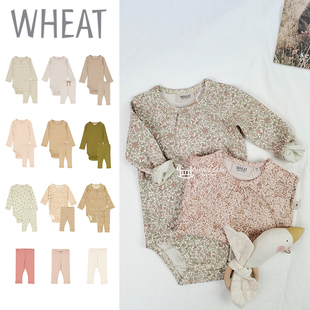 wheat春夏款婴儿宝宝柔软打底衣男女童长袖包屁衣裤子打底长裤3Z