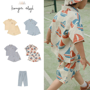 Konges slojd 26春夏新款男童女童休闲纯色印花衬衣短袖裤子套装