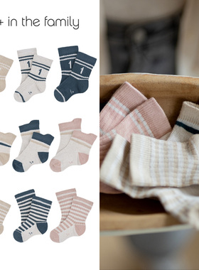 1+in the family25春夏新款新生婴儿宝宝男女小童条纹棉袜短袜子5