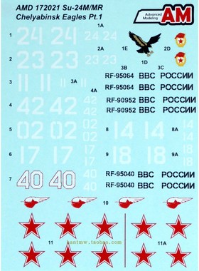 AMD172021苏24/Su-24M/MR战斗机车里雅宾斯克鹰1/72模型水贴纸