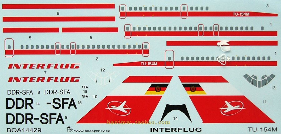 BOA14429图154/Tu-154M客机1/144模型民主德国水贴纸