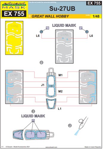 苏27UB教练机1/48模型座舱遮盖纸