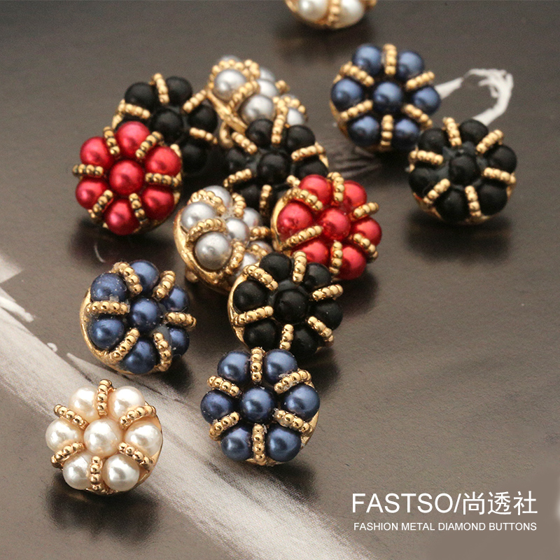 复古衬衫扣子珍珠精美金属毛衣