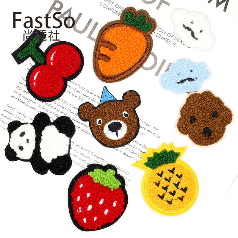 可爱水果动物图案儿童布贴时尚卡通衣服破洞补丁贴布毛线刺绣贴花