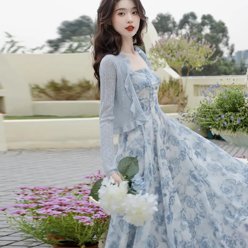 新中式水墨晕染国风仙气超仙森系高级感蓝色吊带开衫两件套连衣裙,女装/女士精品,时尚套装,淘宝优惠券,粉丝福利购,淘宝优惠卷