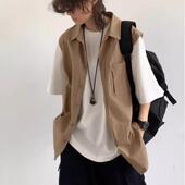 复古工装 cos吴邪假两件衬衫 衬衣 设计感七分袖 外套美式 男短袖 夏季