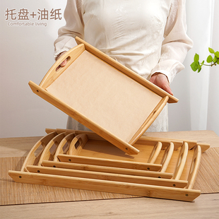 托盘竹木长方形烤串餐饮熏酱菜蘸酱菜下酒菜卤味拼盘垫纸双耳盘