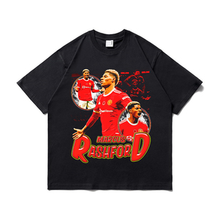 原创潮牌宽松圆领上衣街头复古纯棉衣服 Rashford拉什福德T恤短袖